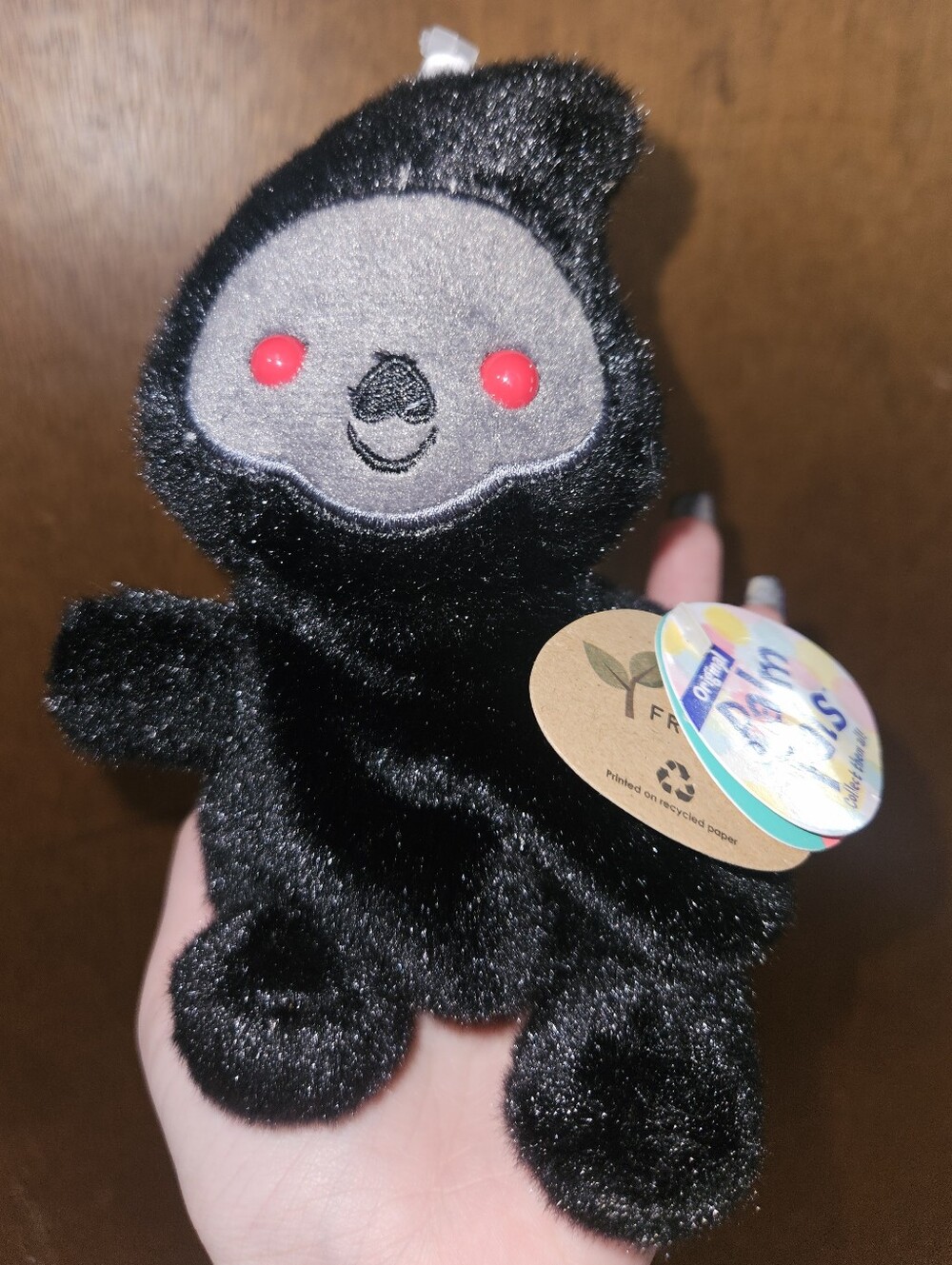 NWT Omen Grim Reaper Palm Pal Black Plush With Red Eyes